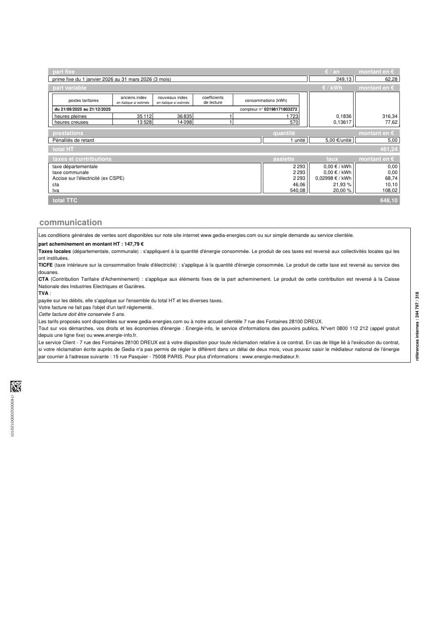 Facture - Verso